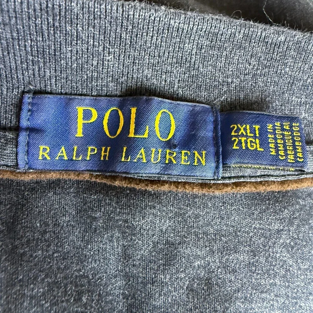 Polo Ralph Lauren Men's Long Sleeve Polo Shirt, Sz 2XLT, Gray 100% Pima Cotton